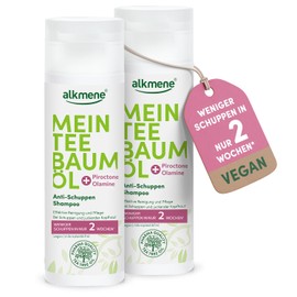 alkmene My Tea Tree Oil Anti Dandruff Shampoo 2 x 200 ml - Less Dandruff in 2 Weeks - Shampoo Against Dandruff & Itchy Scalp - Climate-Neutral Anti-Dandruff Hair Shampoo with Natural Tea Tree Oil