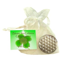 EnerChrom - Flower of Life - Lucky Coin as Lucky Charm - Metal Colour: Silver - Flower of Life Talisman, Packed as a Gift in Organza sacks.