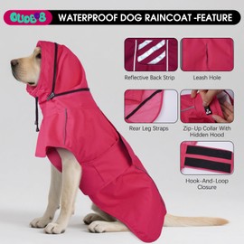 OUOBOB Dog Raincoat XXL, Waterproof Dog Raincoats for Large Dogs with Hood, Leash Hole, Reflect Strips, Ideal for Rain, Snow, Windy Weather & Outdoor Walks, Camping, Hiking - Pink