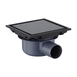 NEWFUN Floor Drain DN 50, Flat Shower Drain, 15 x 15 cm, Stainless Steel, Odour-Inhibiting, Invisible Floor Drain, Positive and Negative Usable, Double Filtering, Tilable (Black)