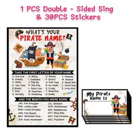 What is Your Pirate Name Game, Game Sign and 30 Cards, Pirate Birthday Party Sign for Boys, Holiday Activity, Pirate Activity Cards Ideas Decoración Suministros