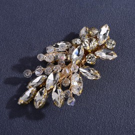 Teyglen Golden Wedding Rhinestone Hair Clips Sparkly Crystal Hair Piece Bridal Crystal Hair Barrette for Women Fashion Shiny Hair Accessories Side Headpiece (Gold)