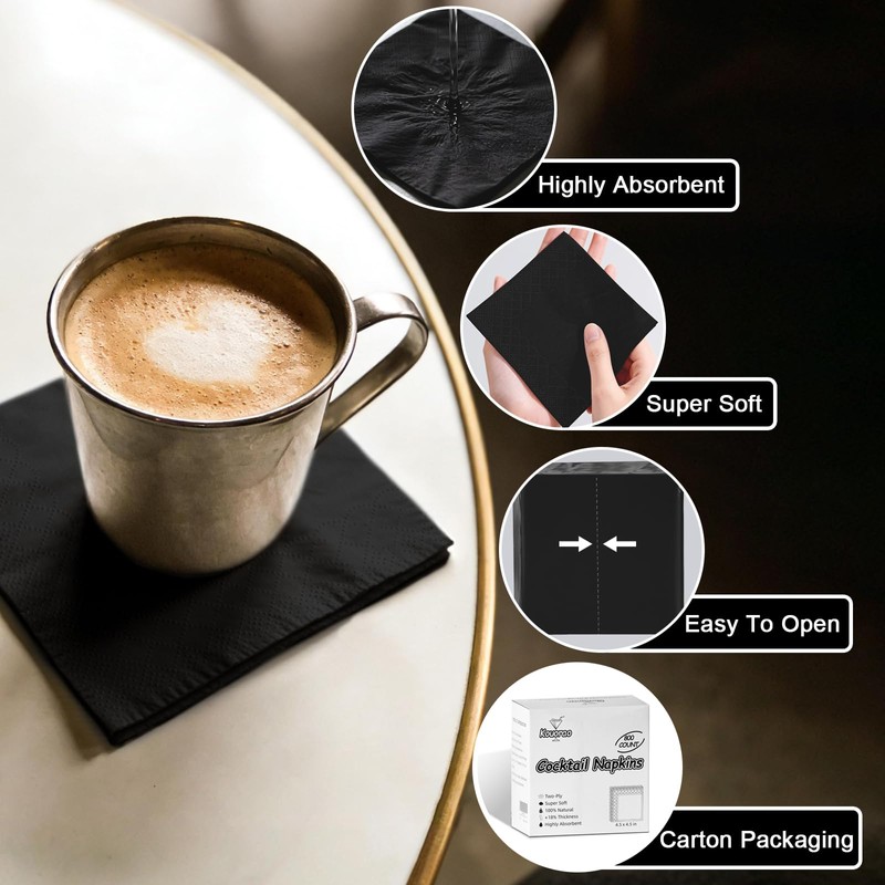 Black Cocktail Napkins - 800 Count Disposable Paper Napkins, 2-Ply