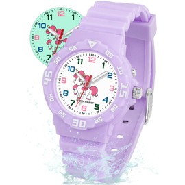 SOCICO Kids Watch for Girls with Light Unicorn Dinosaur 30M Waterproof Watch Easy to Read for 4-12 Years Old Brithday Gift Children's Day Christmas Day (Purple)