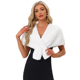 Allegra K Faux Fur Shawl Shrug for Women's Bridal Stoles Evening Party Winter Wedding Wrap Medium White