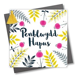 Tassel Embellished Welsh Language Birthday Greeting Card, Happy Birthday, Spring Flowers