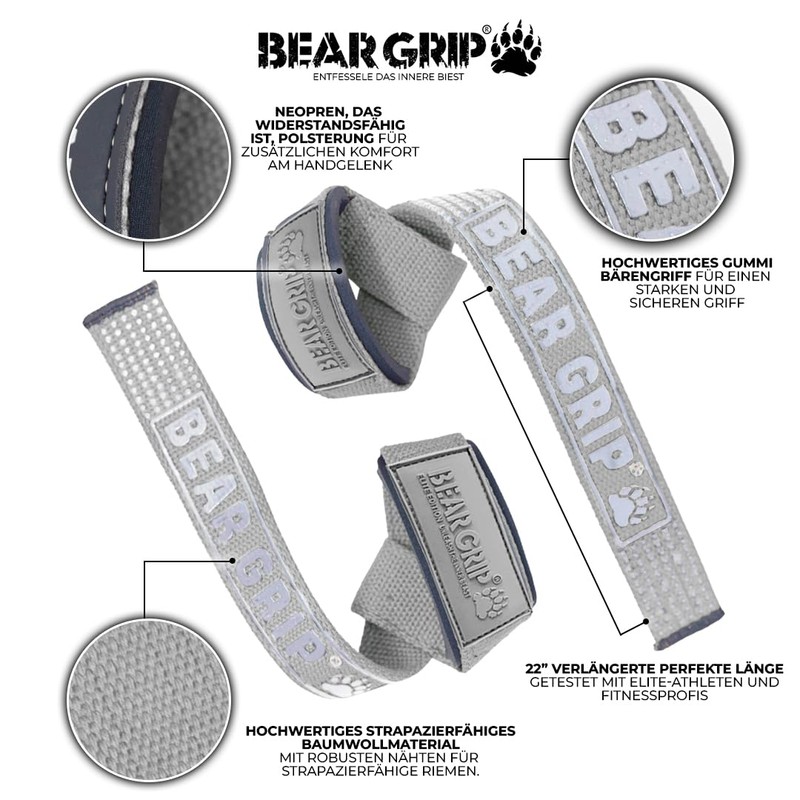BEAR GRIP Straps - Premium Neoprene Padded, Double Stitched Heavy