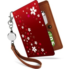 [Pretimo] Pass Case, Commuter Pass Holder, ID Card Case, IC Card Case, Card Case with Reel, Bifold, Men's, Women's, Work or School, Flower, Floral Pattern, Japanese Pattern, Japanese Pattern, Cherry