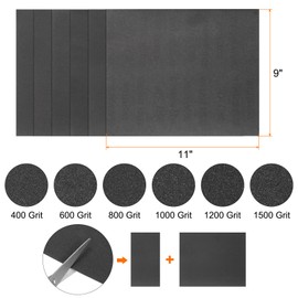 sourcing map 12pcs Sandpaper 400 600 800 1000 1200 1500 Grit A-Weight Backing Silicon Carbide Abrasive Wet Dry Sanding Sheets for Wood Finishing, Metal Sanding, Automotive Polishing