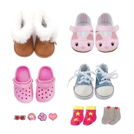 Set di accessori per bambole, scarpe e calze per bambole da 43 cm, 7 pezzi, rosa e marrone