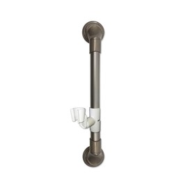 16 in MedGear Wall-Mount Bath Assisting Grab Bar, Satin Nickel & Includes Clip-On Shower Head Holder