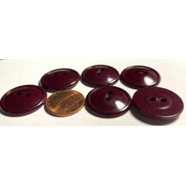 Set of 6 Vintage Glossy Burgundy Red Plastic Sew-thru Buttons 7/8" 23mm 14806