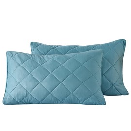 evoLive Elastane Cooling Diamind Quilted King Sham 20"x36" Set of 2 with Envelope Closure (Blue, 20"x36" King)
