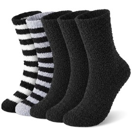 Chalier Cosy 5 Pairs of Thick Cuddly Socks, Soft, Comfortable Men's Winter Socks, Warm Home Fluffy Bed Socks, Gifts for Men, Women, black