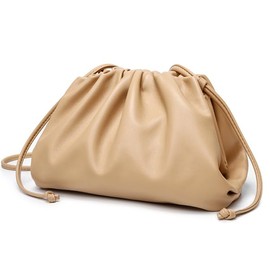 Huralona Dressy Pleated Vegan Leather Clutch Purse Super Soft Cloud Dumpling Clutch Bag for Women PU Evening Purse Handbag (Beige, M)