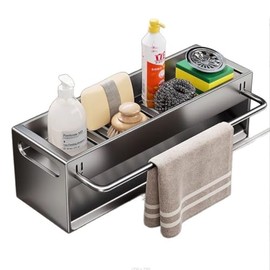 Euthymiaze Kitchen Sink Caddy Organizer - Stainless Steel Dish Soap Brush Holder Countertop Sink Organizer for Kitchen Organizers and Storage (GreyLarge)