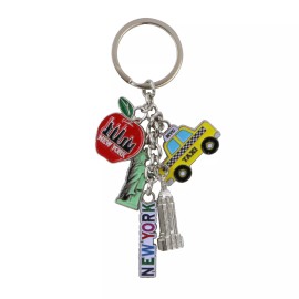 City Merch New York City 5 Charm Souvenir Keychain Featuring Statue of Liberty, NY Taxi, Em
