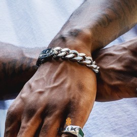 KRKC&CO Men’s Cuban Bracelet, 8 / 10 / 12 / 14 mm, 18K Gold / White Gold-Plated, Curb Chain, Cuban Link Bracelet, Stainless Steel, Cuban Chains, Hip Hop Bracelet for Men and Boys, Stainless Steel