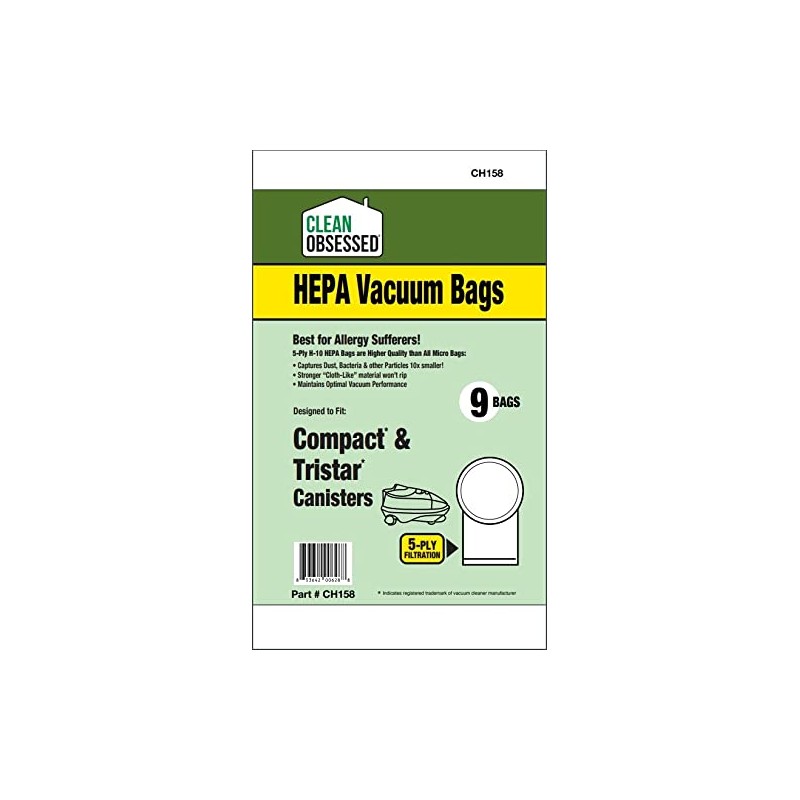 Clean Obsessed H-10 HEPA Bags for Compact & Tristar Canisters