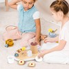 KizKnows Wooden Kitchen Toy Tea Set for Toddlers Pretend Play