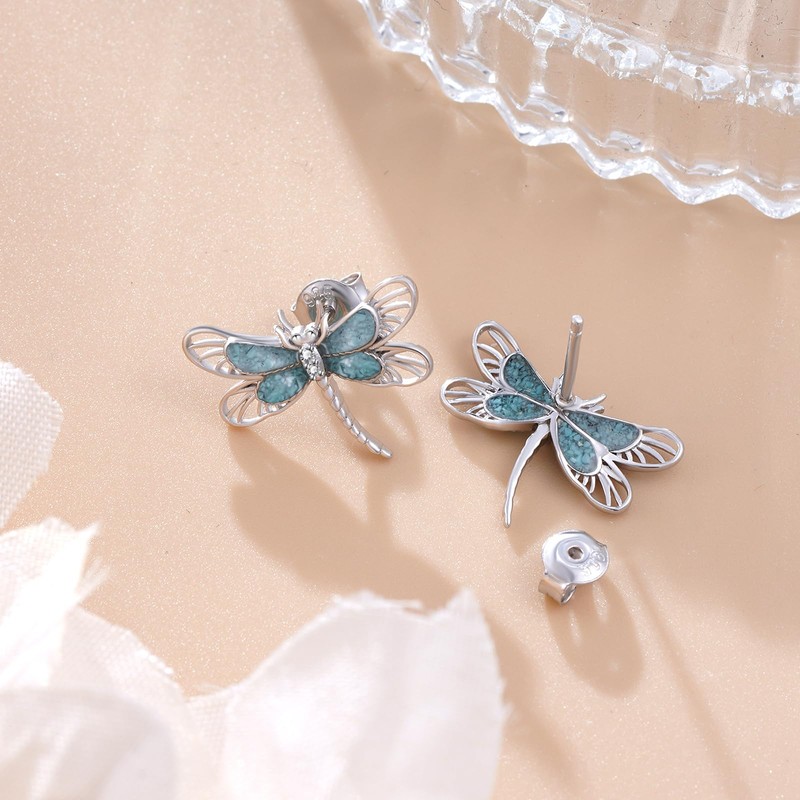 Dragonfly Earrings 925 Sterling Silver Turquoise Dragonfly Stud Earrings Animal