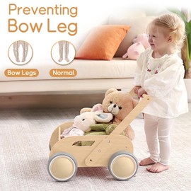 2025 HOMEKOL Wooden Baby Walker, Baby Walker, Adjustable Speed for Boys and Girls, Baby Activity Center, Birthday, Christmas and New Year's Gift, Natural Wood Color