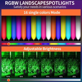 12W LED Landscape Lights Low Voltage, RGBW Color Changing 12V AC/DC Waterproof Outdoor Spotlights with Remote Control, IP65 Garden Pathway Lights with 8 Spike Stands for Christmas Decorative(8 Pack)