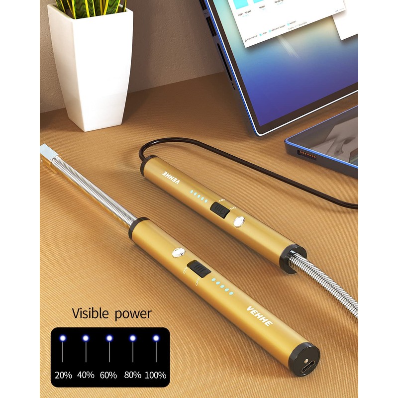 VEHHE Long Lighter, Rechargeable USB Arc Lighter with LED Battery