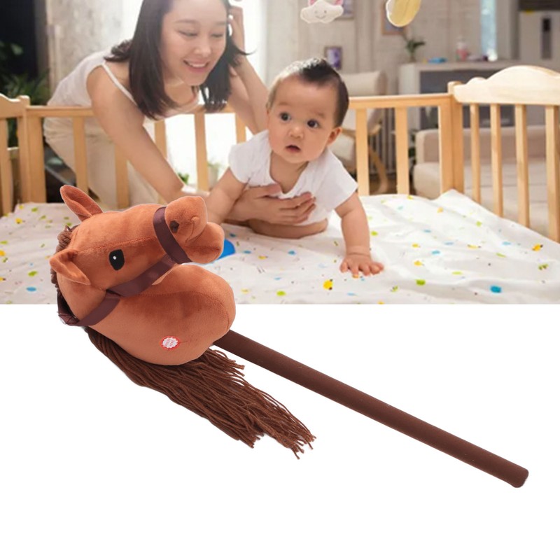 70cm Height Plush Horse Stick Toy Cute Expression 2 Sound