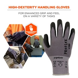 Ergodyne ProFlex 7000 Nitrile Coated Work Gloves, Foam Nitrile Palms for Flexible No Slip Grip, Abrasion Resistant, 15g, Touchscreen Capable,Gray, Large