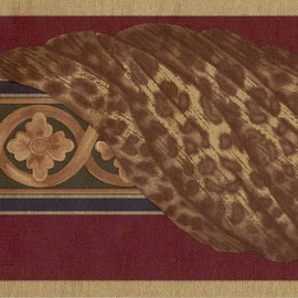 CONCORD WALLCOVERINGS ™ Wallpaper Border Vintage Pattern Leopard Fabric Folds Floral Decorative Elements for Bedroom Living Room, Burgundy Brown Gold Green Blue, 5 Inches by 15 Feet LAB5101