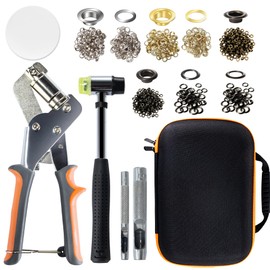 HFDSXS - Stainless Steel Grommet Kit (3/8 and 1/4) Includes a Hammer and Bag and 200 10mm and 300 6mm Grommets. Eyelet and Grommet Tool Kit for DIY Tarp Leather Ring Repair and Installation.