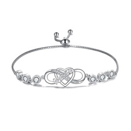 JERWLI Nana Bracelet Sterling Silver S925 Infinity Heart Love You Grandma Jewellery Birthday Gift For Nana Grandmother Mothers Day Valentines Gifts