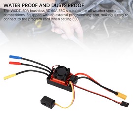 Luocute Brushless ESC for 1/10 RC Car Motor, Water Proof Electric Speed Controller 2-3S 60A with Cooling Fan, Suitable for Trucks Buggy