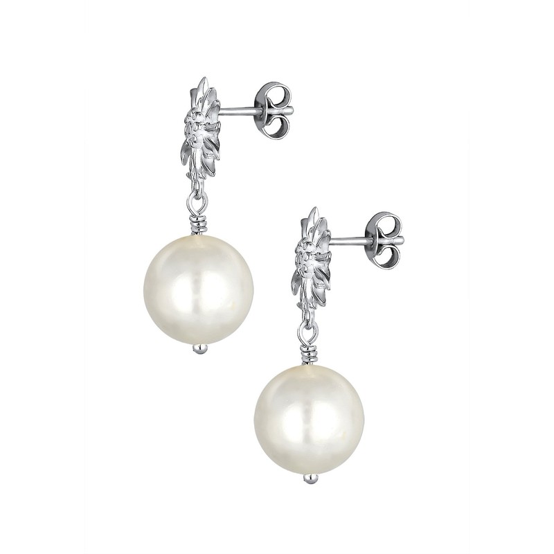 Elli Women 925 Silver Round Simulated Pearl FINEEARRING
