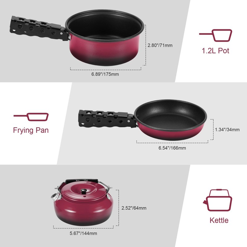 Odoland 5pcs Camping Cookware Mess Kit, Non-Stick Lightweight Pot Pan