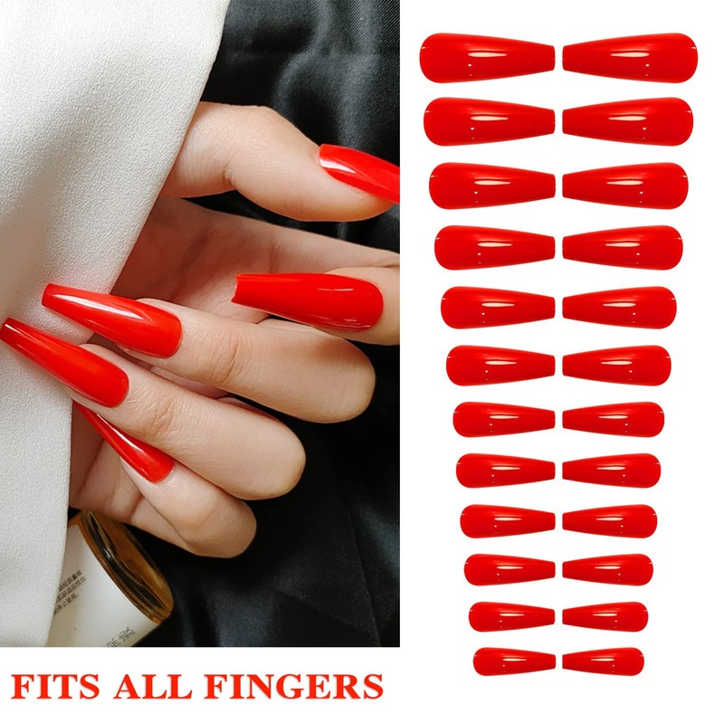 24P Press on Fake Nails,Full Cover Acrylic Nails Ballerina Coffin