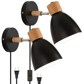 Eyooer Black Plug in Wall Sconces Lighting Fixture Set of Two, Bedside Wall Mounted Reading Lamp with On-Off Switch,Adjustable Industrial Vintage E26 Wall Lights (2Pack)