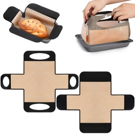 2Pcs Silicone Bread Sling, Reusable Bread Loaf Pan Liner, Non-Stick and Heat-Resistant & BPA-Free Baking Mat Sourdough Transfer Mat with 4 Long Handles, Fits 9x5" or 1.5lb Pans, Easy to Lift and Clean