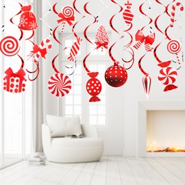 OWill 30pcs Christmas Ceiling Decorations, Large Christmas Hanging Foil Swirl Decorations Candy Decorations Xmas Ceiling Decor for Happy Christmas Holiday Party Decoration Supplies Indoor Outdoor