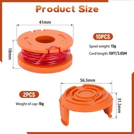 Spetsbst 12 Stück Set Ersatz Rasentrimmer Spule für Alle Worx-Trimmer mit 20V, 10 Ersatzspulen und 2 Trimmerspulenabdeckung Worx Rasentrimmer Faden Modell WA0010