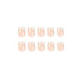 24PCS Short False Nails with Glue Stickers,Coffin Full Cover Acrylic Nails Press on Nails no Glue,White Gold Line French Fake Nails Stick on Nails for Women and Girls Nail Art.