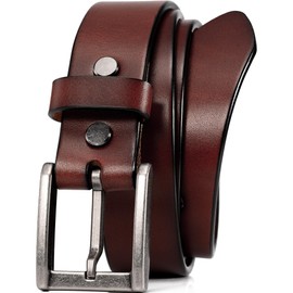 WOLFANT Thicken Heavy Duty Gun Belts for Men,100% Italian Full Grain Real Solid Durable Leather Work Belt (Brown, Waist 37"-38")