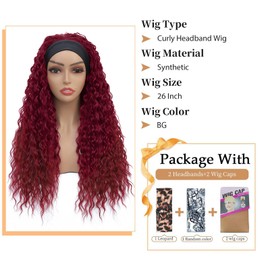 Alicoco Headband Wig Curly Headband Wigs for Women 180% Density Water Wave Glueless Wig Synthetic half Wig with Headbands Attached (26 Inch, BG#)