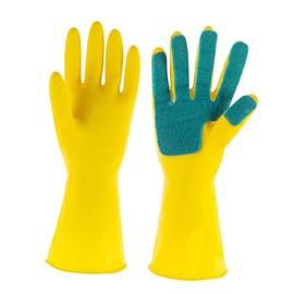 BIUDECO 1 Pair Dishwashing Latex Gloves Scouring Pad Gloves for Home Cleaning Reusable for Kitchen Pet Care and Gardening