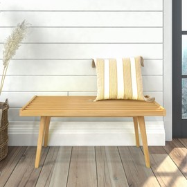 Plank+Beam Entryway Bench, Wooden End of Bed Bench for Bedroom, Mid-Century Modern Square Bench for Hallway, Living Room, Indoor, Porch, 41.25", Natural