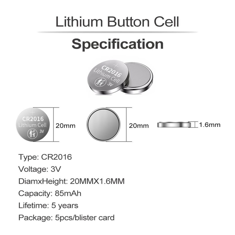PGSONIC CR2016 3V Lithium Battery (5pcs)