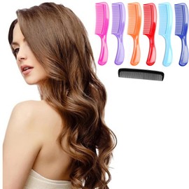 LUXXII - (6 Pack) 8" Colorful Styling Essentials Round Handle Comb Hair Combs and (1 Pack) 5" Favorict Pocket Comb (A)