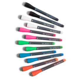 U Brands Liquid Glass Board Dry Erase Markers with Erasers, Low Odor, Medium Point, Assorted Color, 12-Count - (5076U00-12)