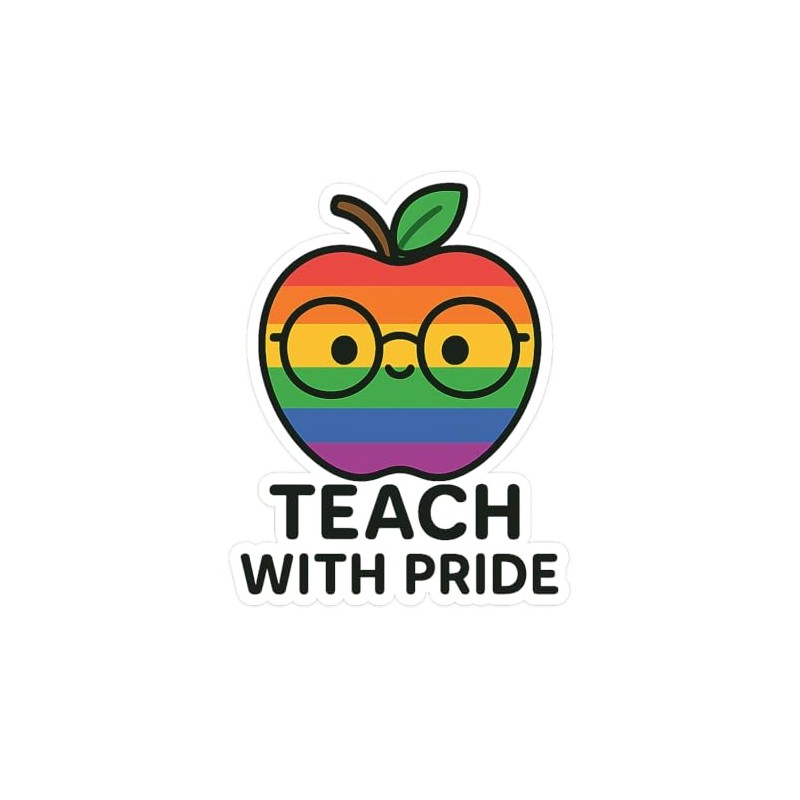 Rainbow Apple with Glasses Kawaii Style Sticker (2.25" x 3")